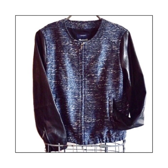 Madewell Bomber Jacket — Metallic Boucle & Leather - Picture 3 of 10